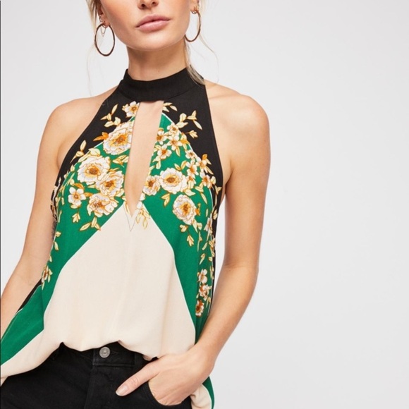 NEW Free People Beat Of My Heart Boho Floral Halter Tie Tunic Summer Top XS - Picture 2 of 12
